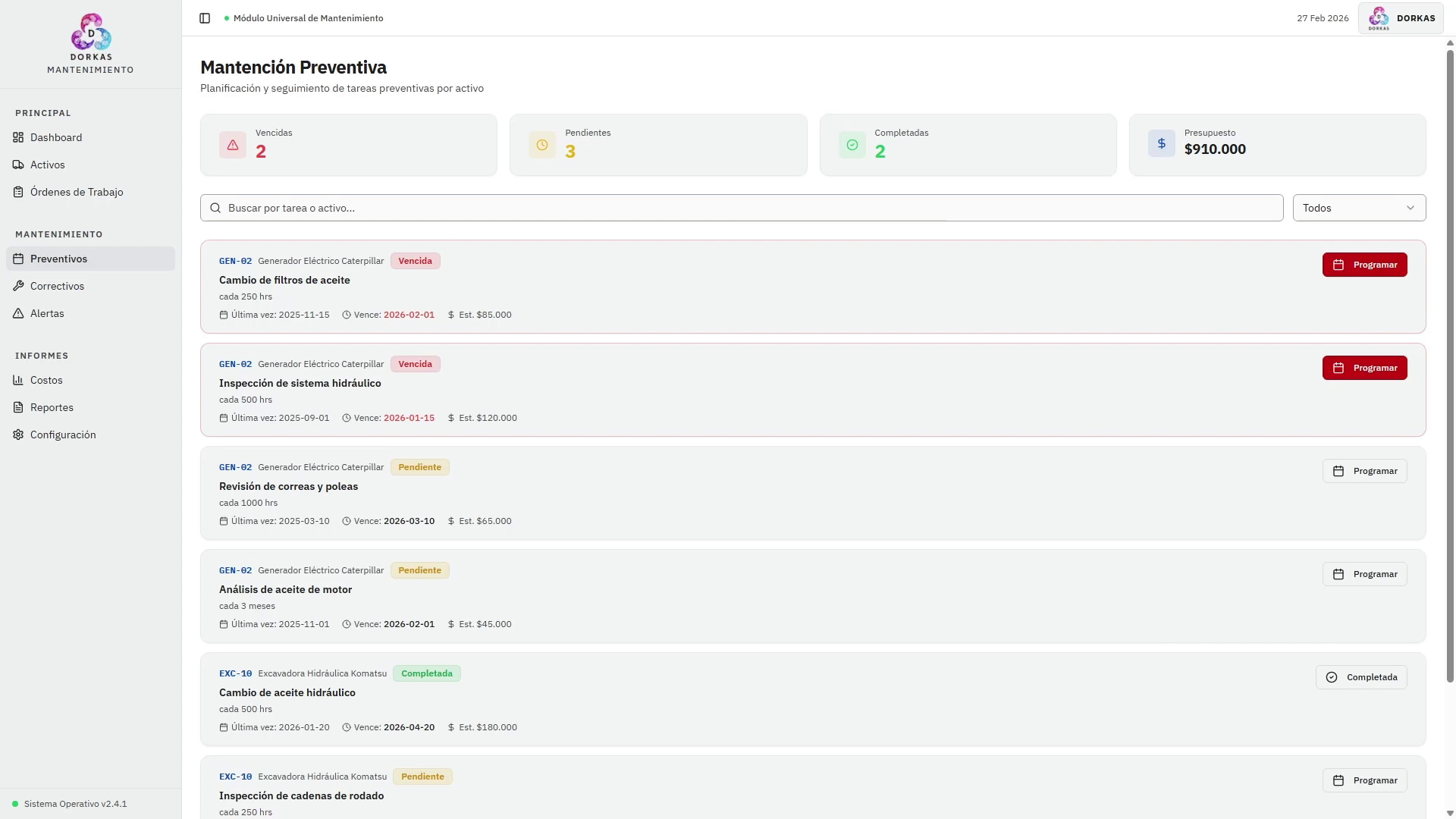 Demo Panel de Mantención